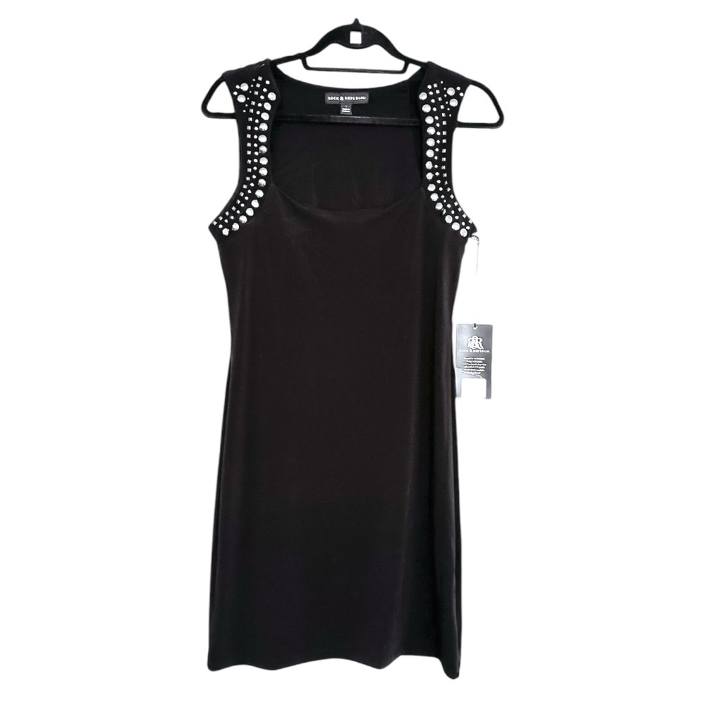 NWT Rock & Republic Black Studded Sleeveless Scoop Neck Mini Dress Size Small - Picture 2 of 11